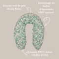 Coussin de maternité et d’allaitement avec housse vert de gris blanc cassé