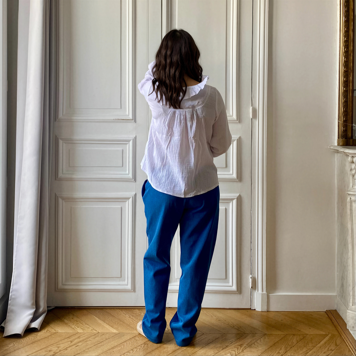 Boyfriend bleu jean grainé, pantalon de grossesse