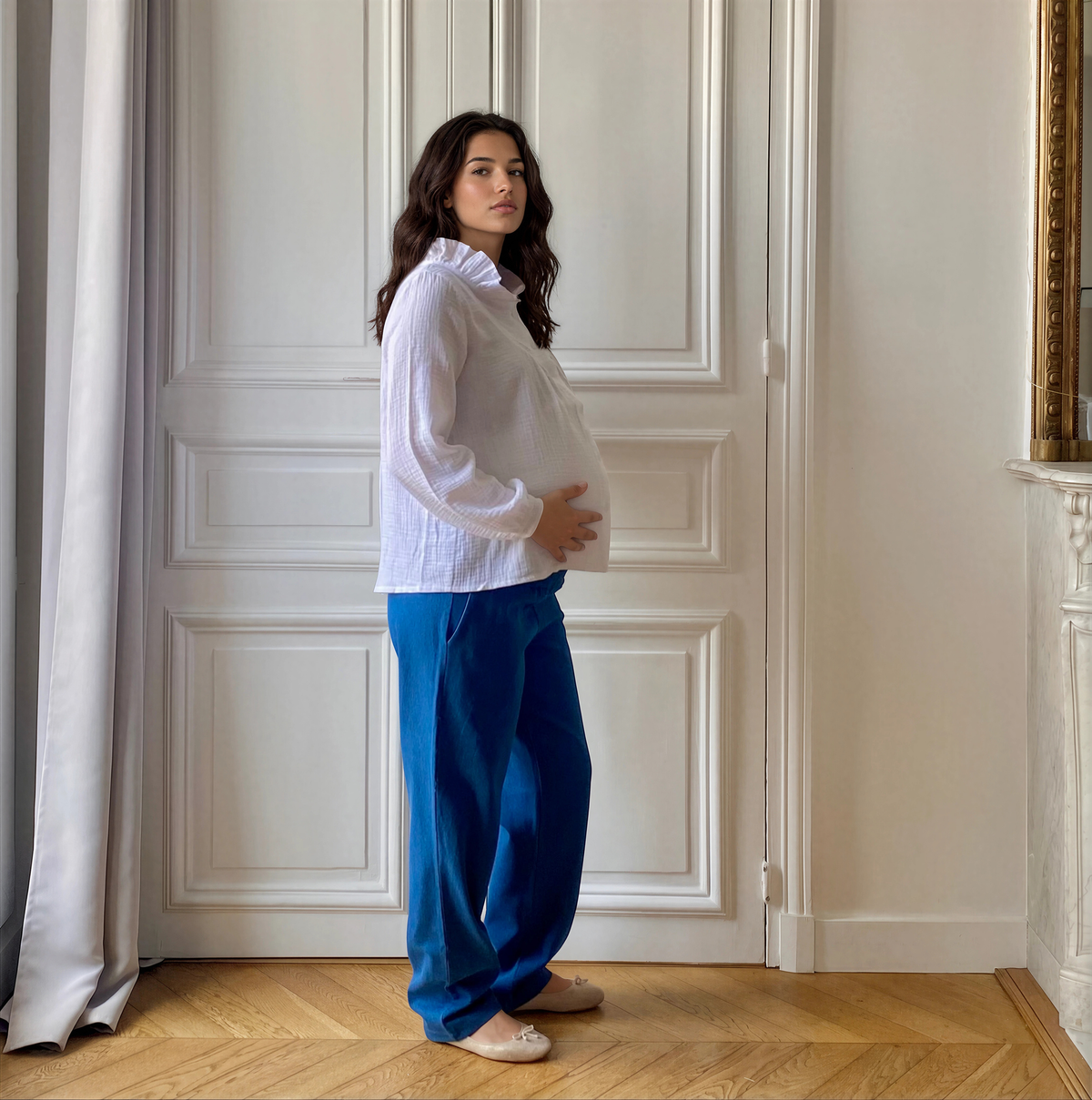 Boyfriend bleu jean grainé, pantalon de grossesse