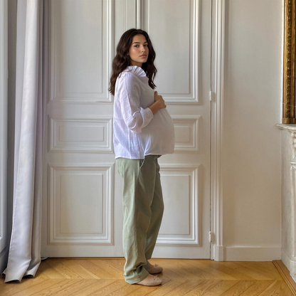 Boyfriend vert velours, pantalon de grossesse