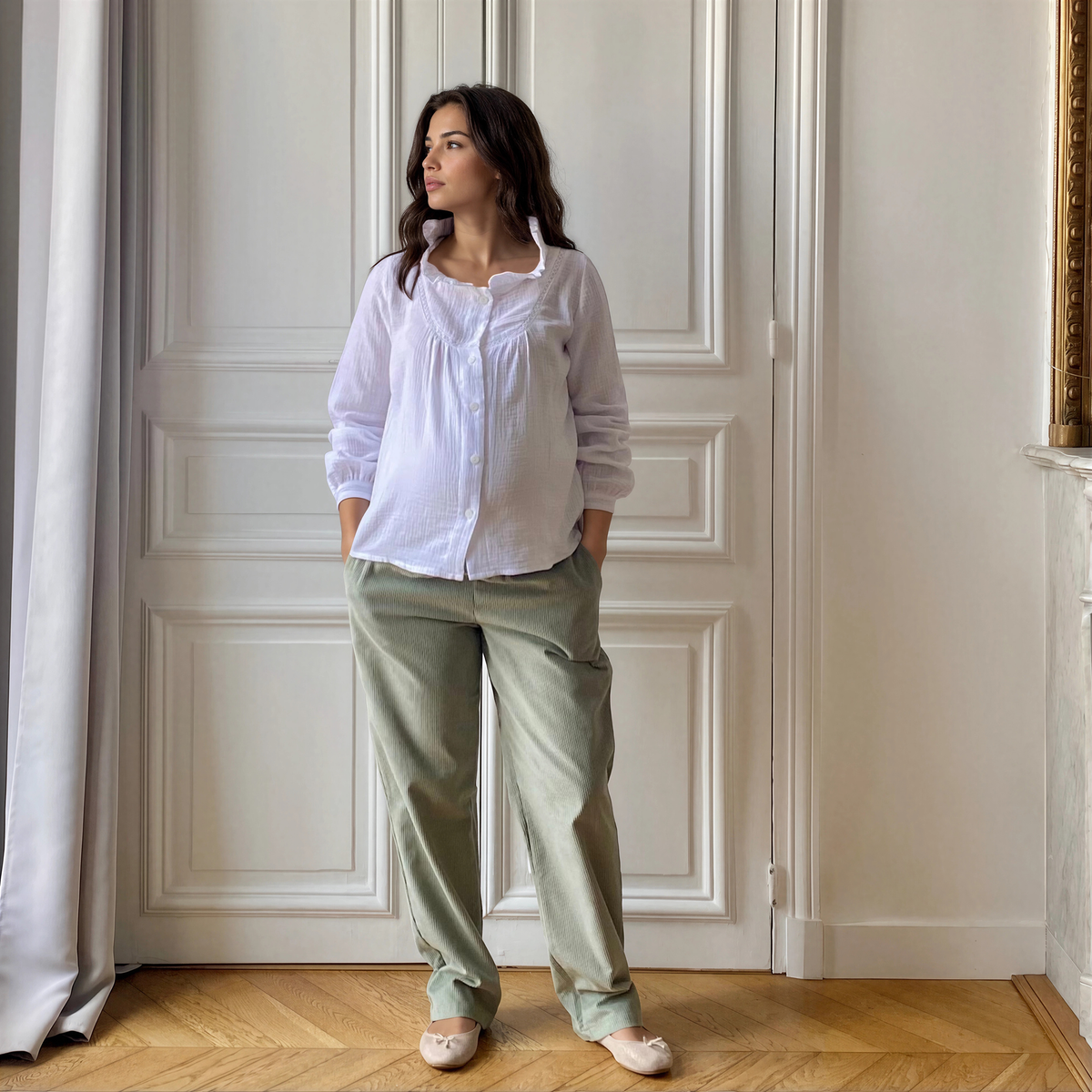 Boyfriend vert velours, pantalon de grossesse