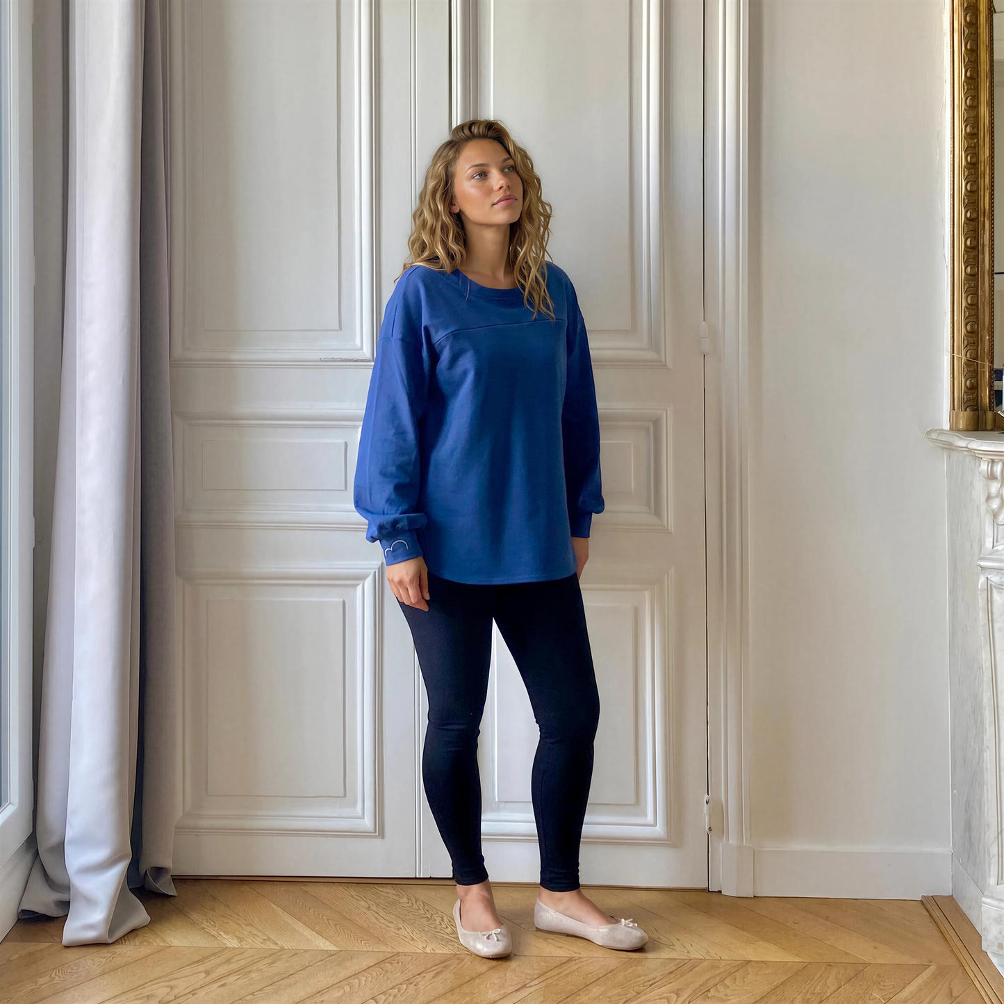 Cézambre bleu, sweat de grossesse et d'allaitement