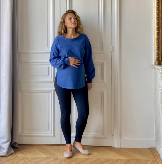 Cézambre bleu, sweat de grossesse et d'allaitement