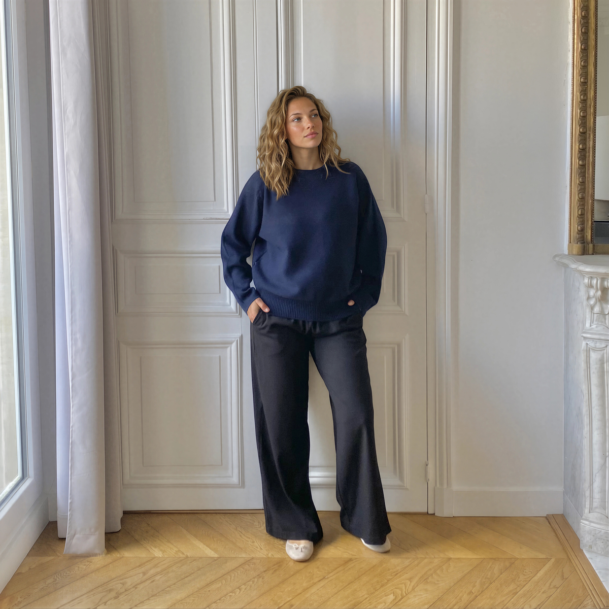 Brume bleu, pull de grossesse