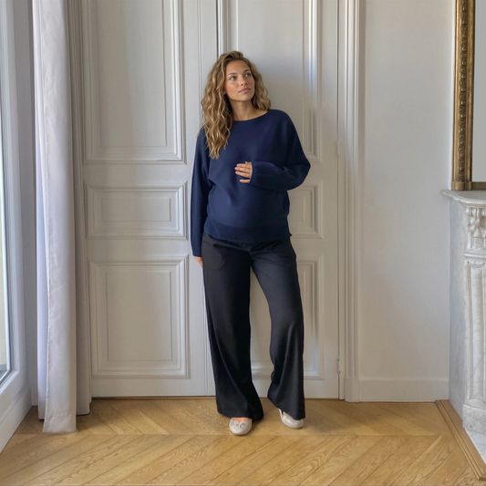 Brume bleu, pull de grossesse