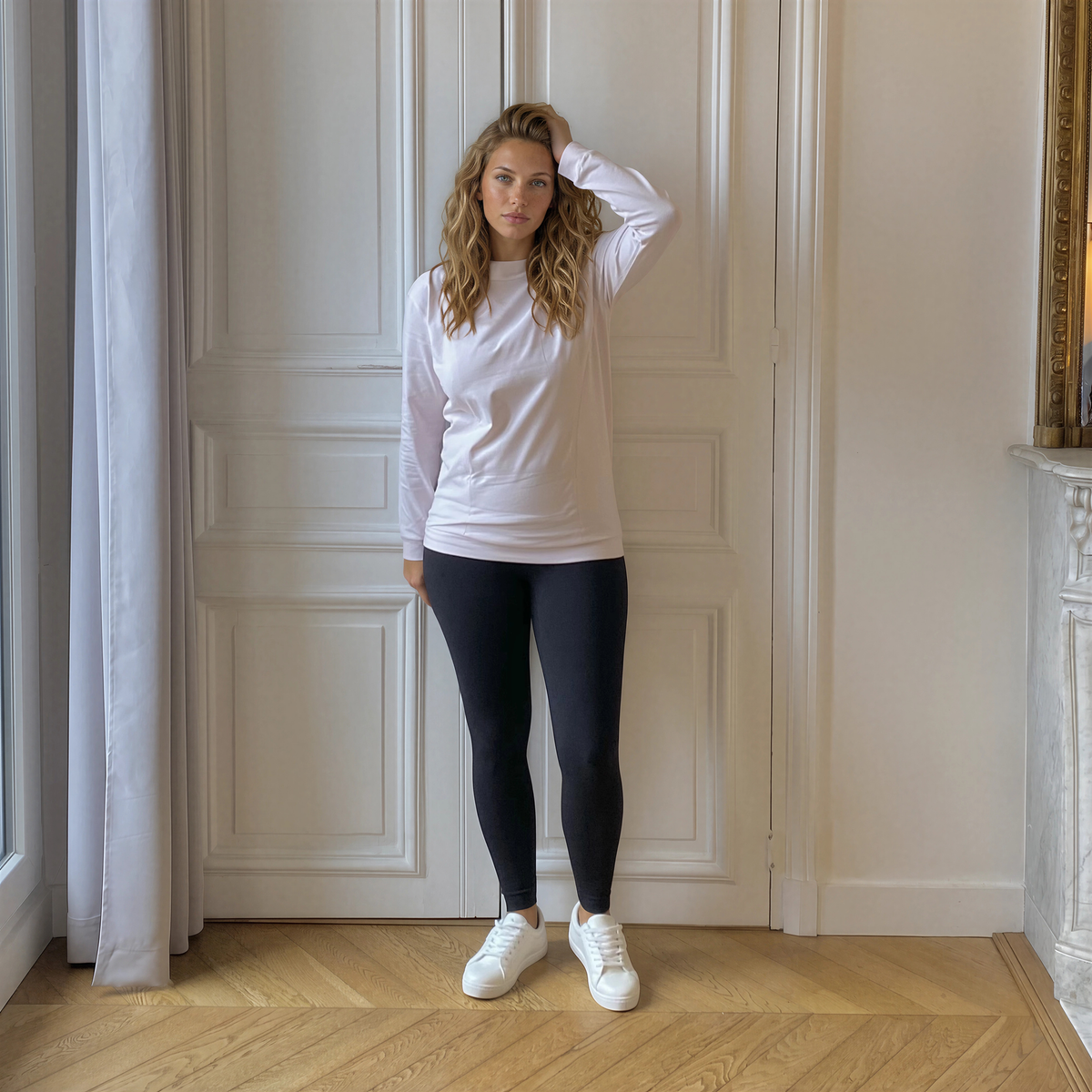 Source nude, t-shirt manches longues d'allaitement col bateau