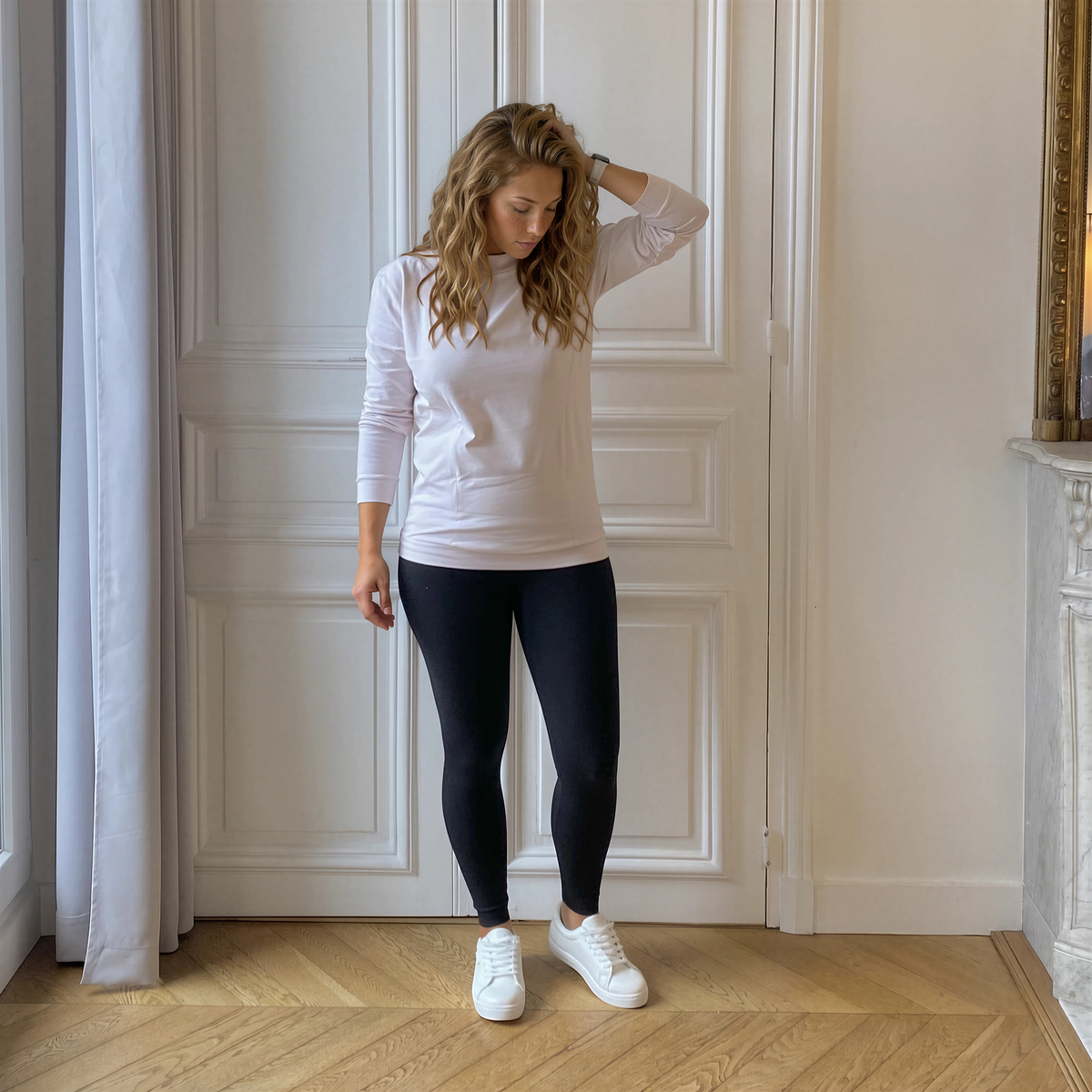 Source nude, t-shirt manches longues d'allaitement col bateau