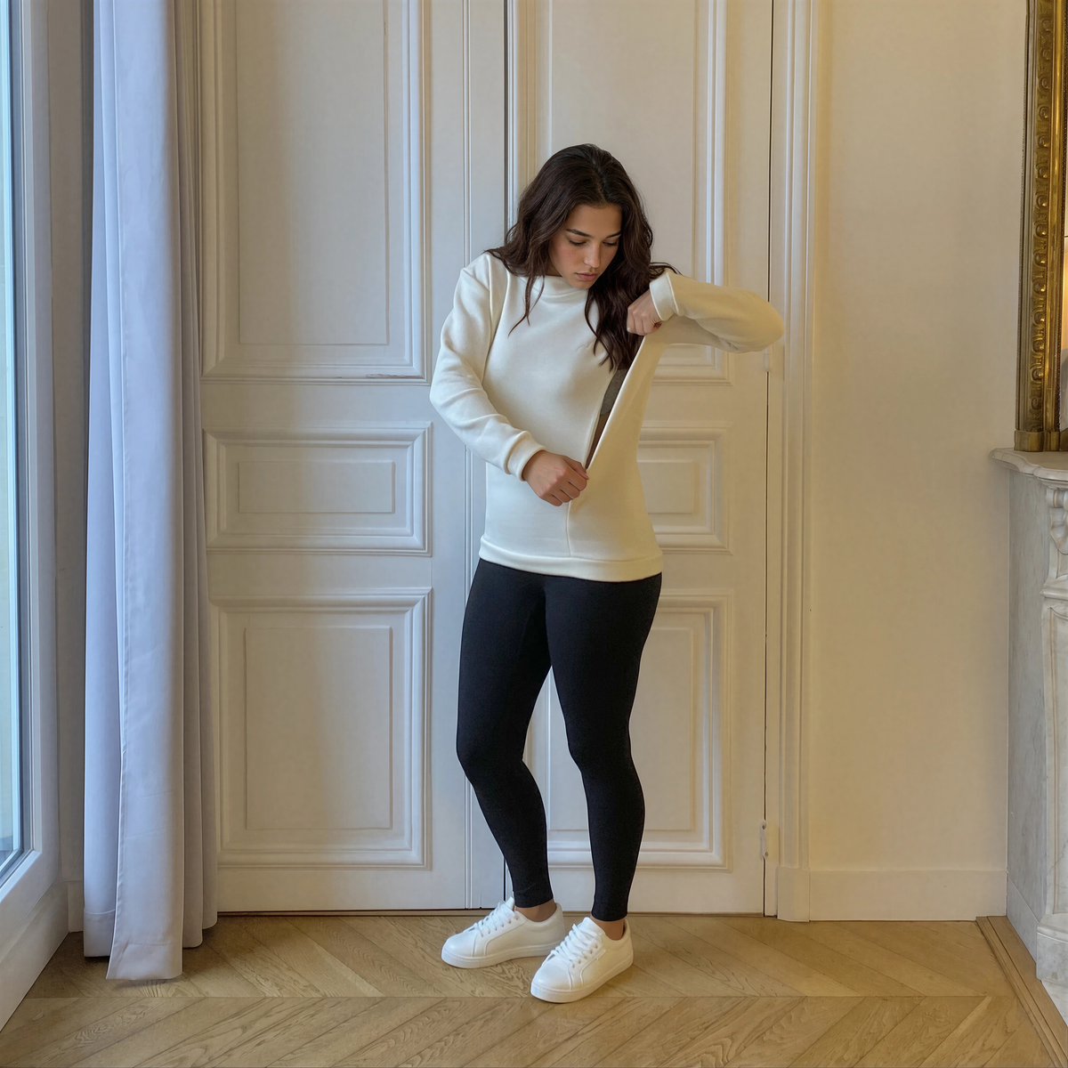 Source créme, sweat d'allaitement col bateau