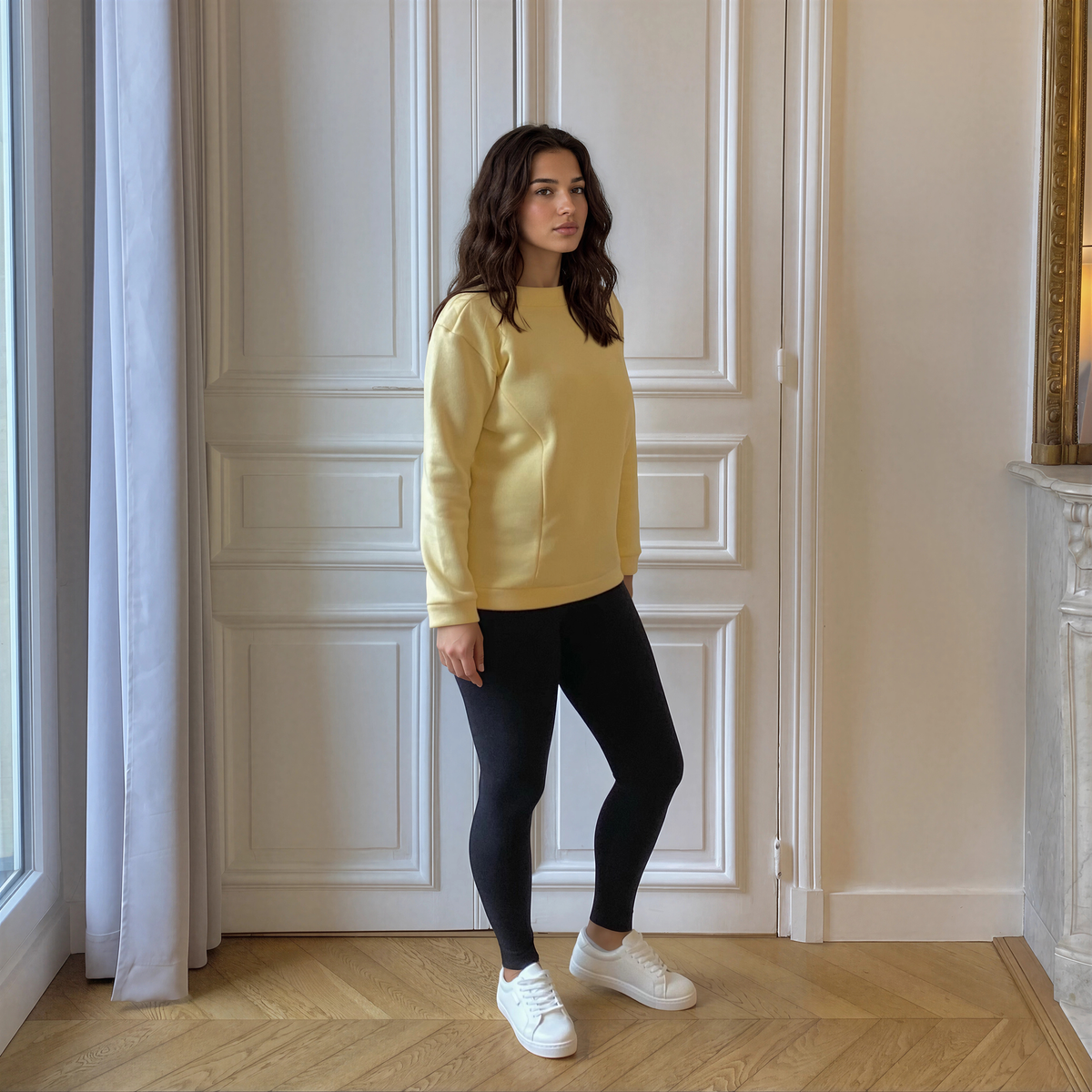 Source jaune, sweat d'allaitement col bateau