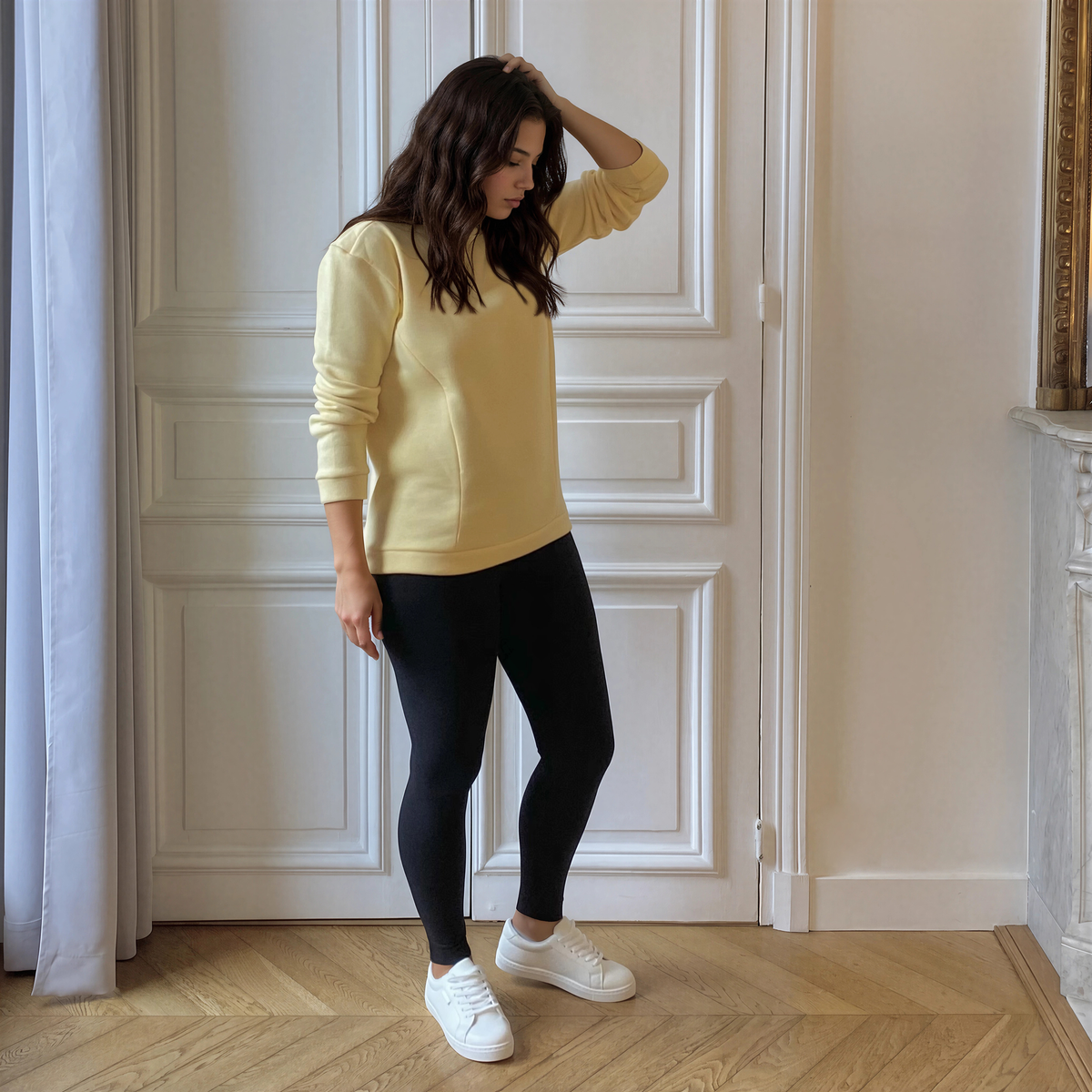 Source jaune, sweat d'allaitement col bateau
