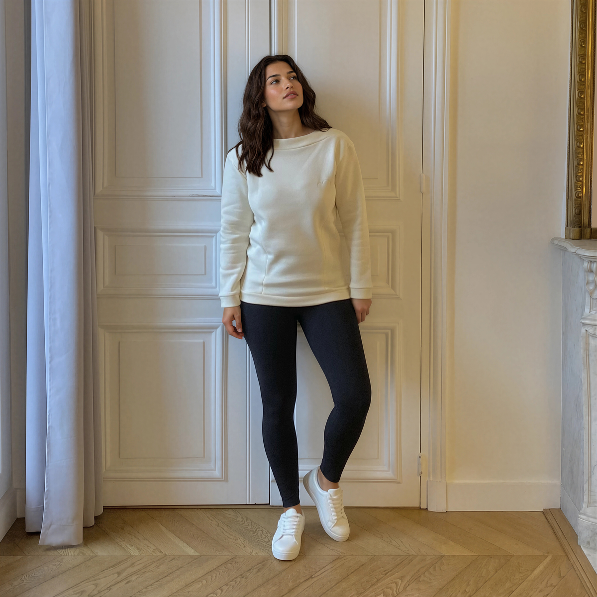Source créme, sweat d'allaitement col bateau