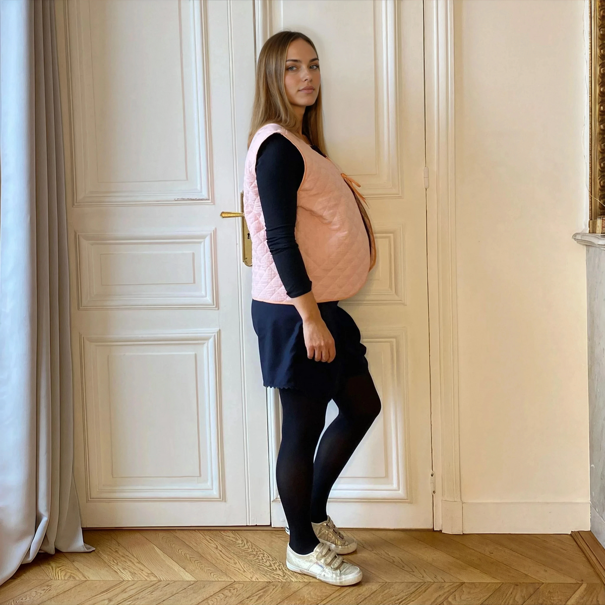 Gilet de grossesse réversible matelassé rose