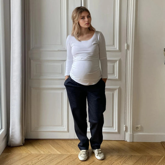 Boyfriend jean foncé, pantalon de grossesse