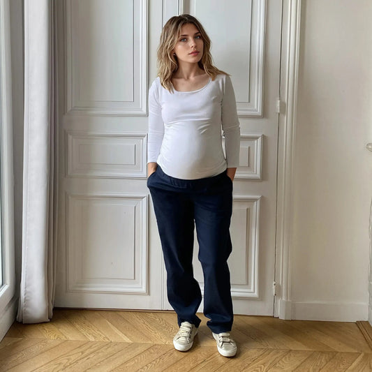 Boyfriend bleu pétrol, pantalon de grossesse