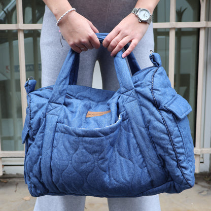 Sac à langer jean matelassé grand format