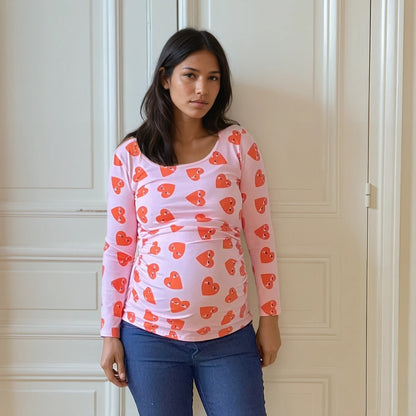 Jeanne cœurs rouges, top manches longues de grossesse