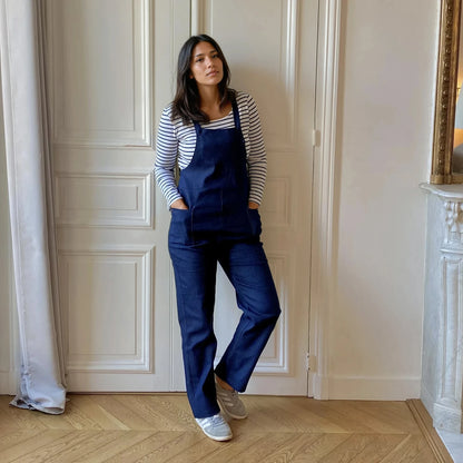 Côte d’Opale bleu jean, salopette de grossesse évolutive