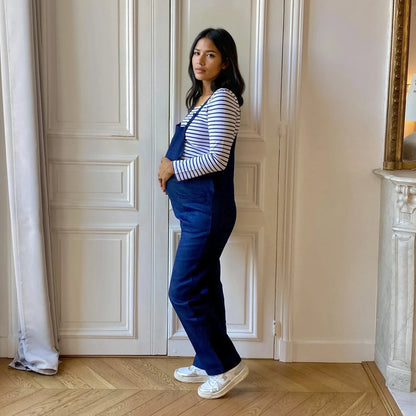 Côte d’Opale bleu jean, salopette de grossesse évolutive