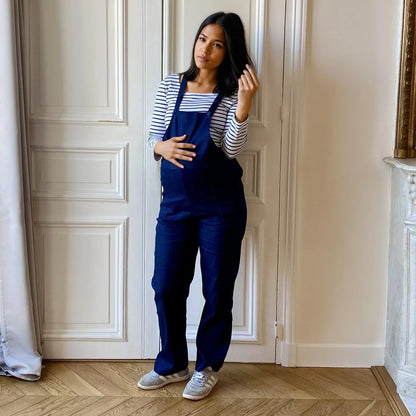 Côte d’Opale bleu jean, salopette de grossesse évolutive