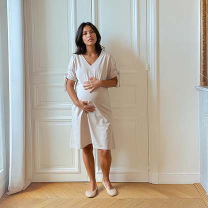 Camélia galet, robe de grossesse et d'allaitement