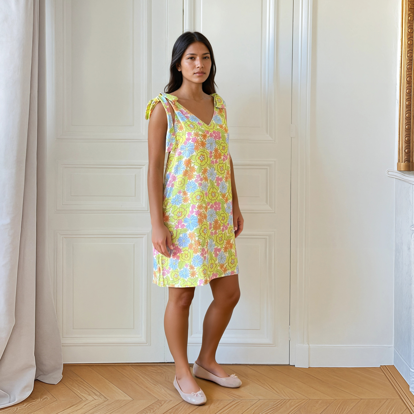 Olive fleurs, robe de grossesse et d'allaitement