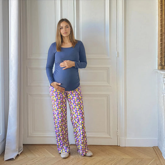 Jeanne bleu, top manches longues de grossesse